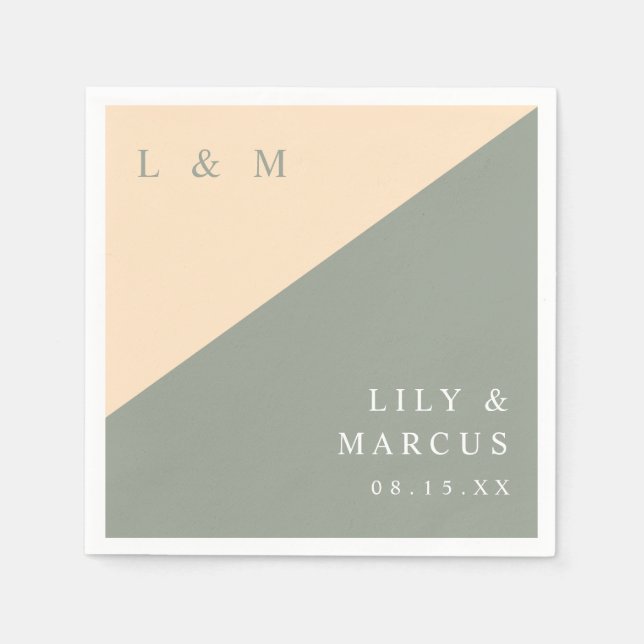 Servilleta De Papel Sage Green Y Cream Elegant Monograma Boda (Anverso)