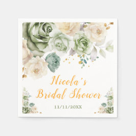 Servilleta De Papel Sage Green y Cream Floral Baby Shower