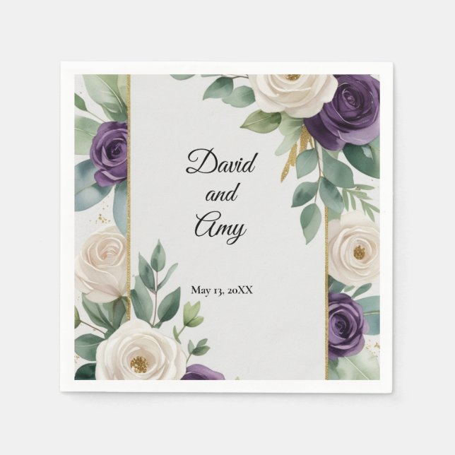 Servilleta De Papel Sage Green y Purple Floral boda (Anverso)