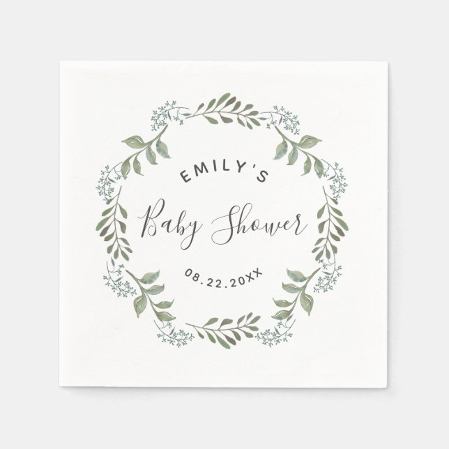 Servilleta De Papel Sage Greenery Botanical Wreath Baby Shower (Anverso)