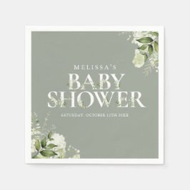 Servilleta De Papel Sage Greenery Floral Sexo Neutral Baby Shower