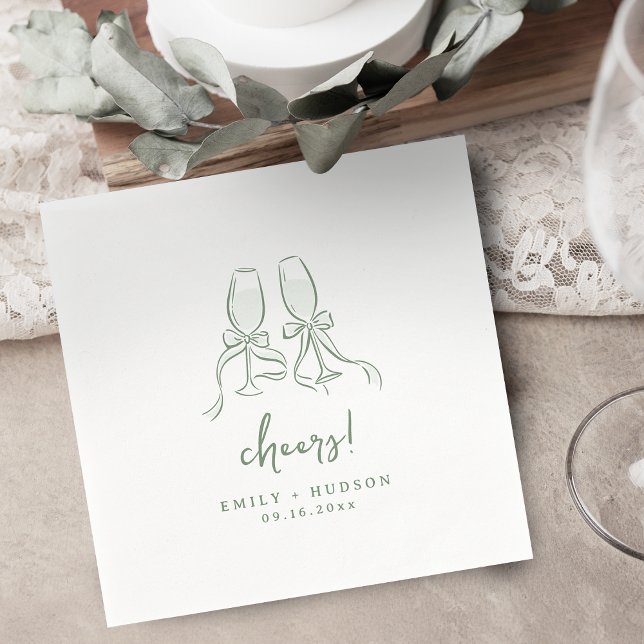 Servilleta De Papel Sage Hand Drawn Cheers Glassed Whimsical Party (Sage Hand Drawn Cheers Glassed Whimsical Party Napkins)