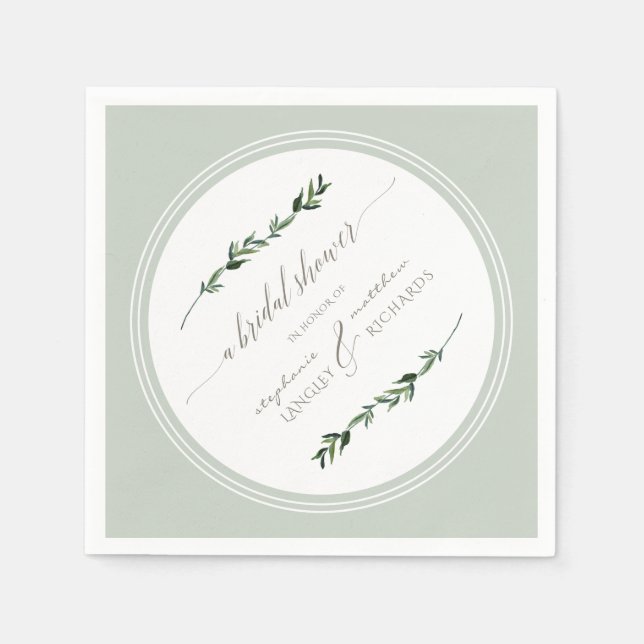Servilleta De Papel Sage Leaf Greenery Moderna Ducha Bridal Simple (Anverso)