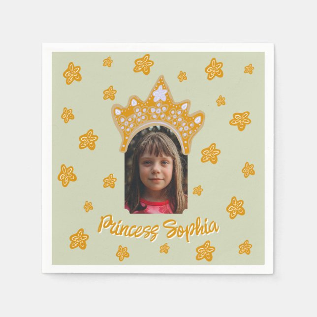 Servilleta De Papel Sage Mist Princess Crown Floral Photo Birthday (Anverso)