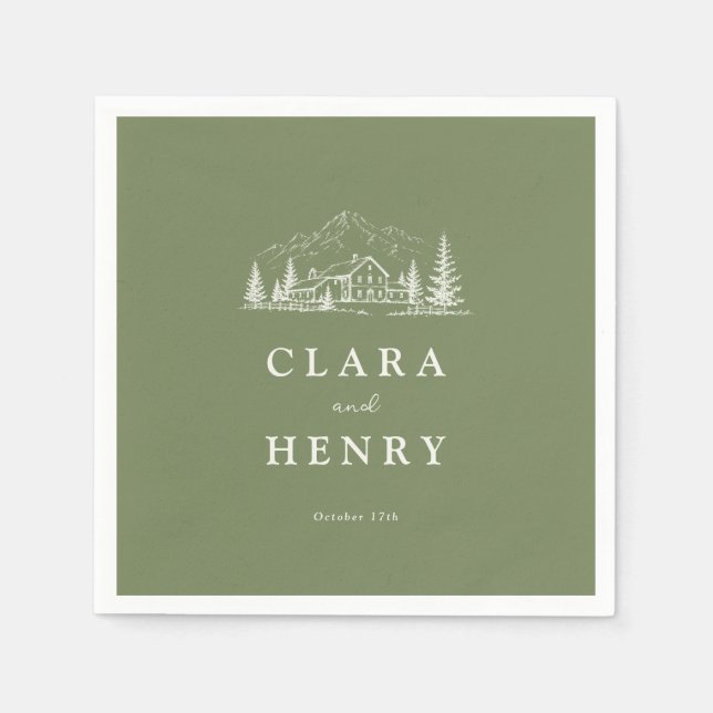 Servilleta De Papel Sage Mountain Wedding Napkins (Anverso)