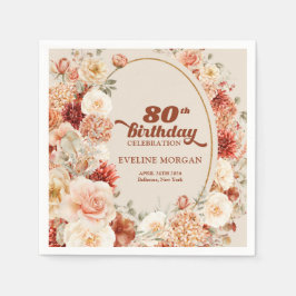 Servilleta De Papel Sage retro groovy terracota blush 80 cumpleaños