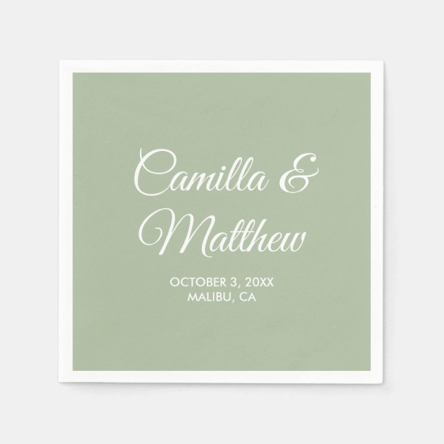 Servilleta De Papel Sage Romantic Script Personalizado Boda Napkins (Anverso)