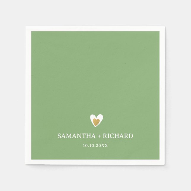 Servilleta De Papel Sage Sage Green Gold Heart Boda (Anverso)