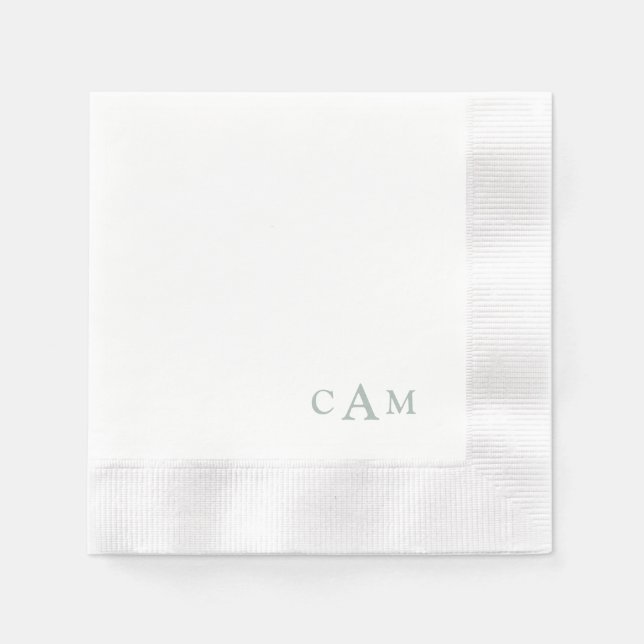 Servilleta De Papel Sage simple Monograma II Boda Cocktail Napkins (Anverso)