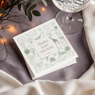 Servilleta De Papel Sage Verde Safari Animales de la Jungla Baby Showe