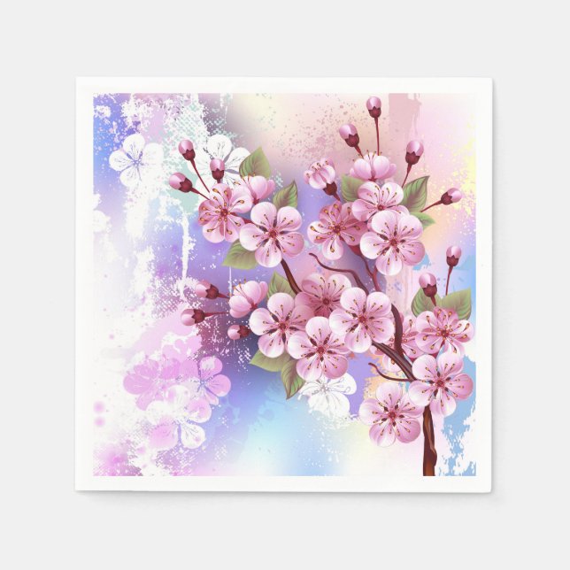 Servilleta De Papel Sakura rosa sobre fondo de pintura (Anverso)