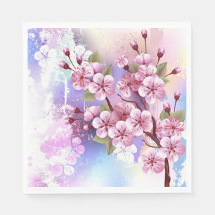 Servilleta De Papel Sakura rosa sobre fondo de pintura