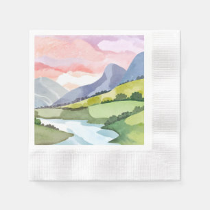 Servilleta De Papel Salida del sol en ladera de montaña verde Pintur
