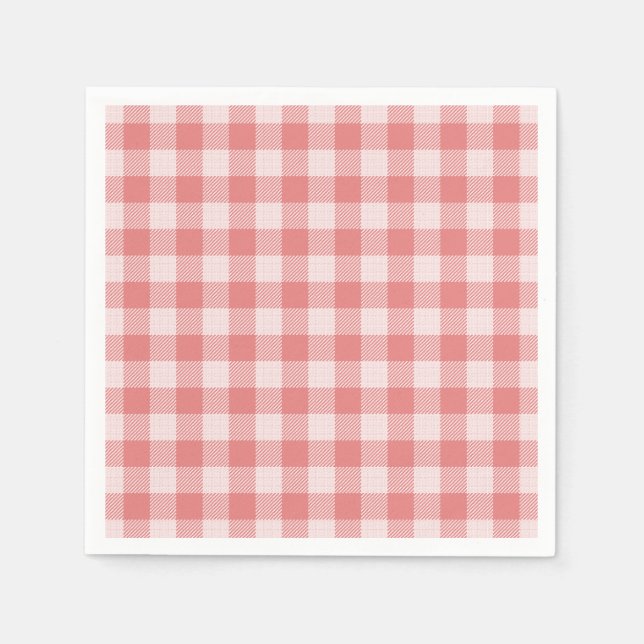 Servilleta De Papel Salmon Pink Gingham Plaid Paper Napkin (Anverso)