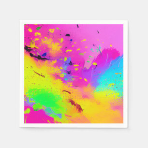 Servilleta De Papel Salpicadura de pintura abstracta neón rosa