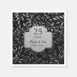 Servilleta De Papel Saltos de plata en negro 25 años de Boda