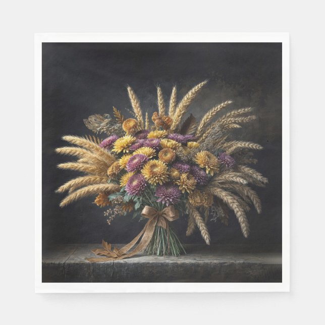 Servilleta De Papel Saltos de trigo otoñal y Bouquet de Mamá (Anverso)