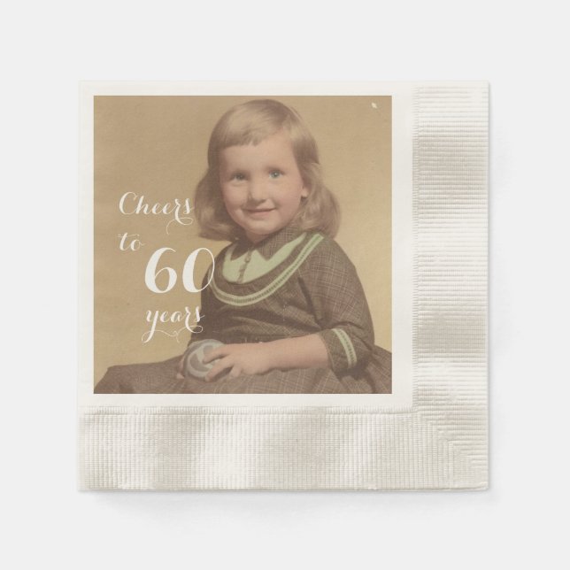 Servilleta De Papel ¡Salud a 60 años! Foto de cumpleaños (Anverso)