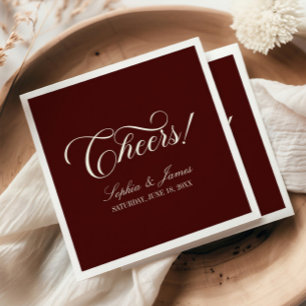 Servilleta De Papel ¡Salud! Elegante Vintage Marfil Burgundy Boda