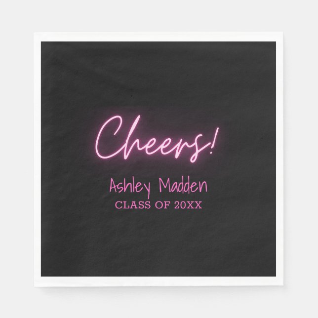 Servilleta De Papel Salud! Partido Neon Pink Modern Graduation (Anverso)