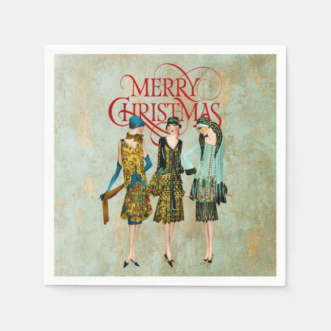 Servilleta De Papel Saludo a las Navidades de la Vieja década de 1930 (Anverso)