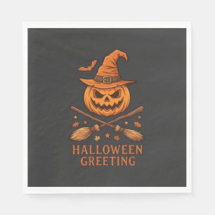 Servilleta De Papel Saludo de Halloween Calabaza Sombrero de Bruja Esc