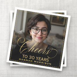 Servilleta De Papel Saludos a 30 años foto de cumpleaños de oro negro