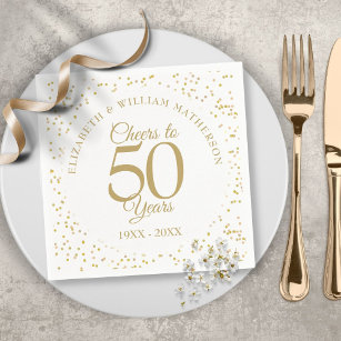 100 servilletas de 50 cumpleaños de papel de aluminio de oro blanco para  decoración de cumpleaños de 50 años, servilletas de fiesta, servilletas de