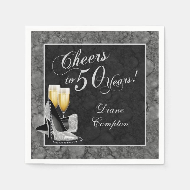 Servilleta De Papel Saludos a 50 años Plata y Negro (Anverso)