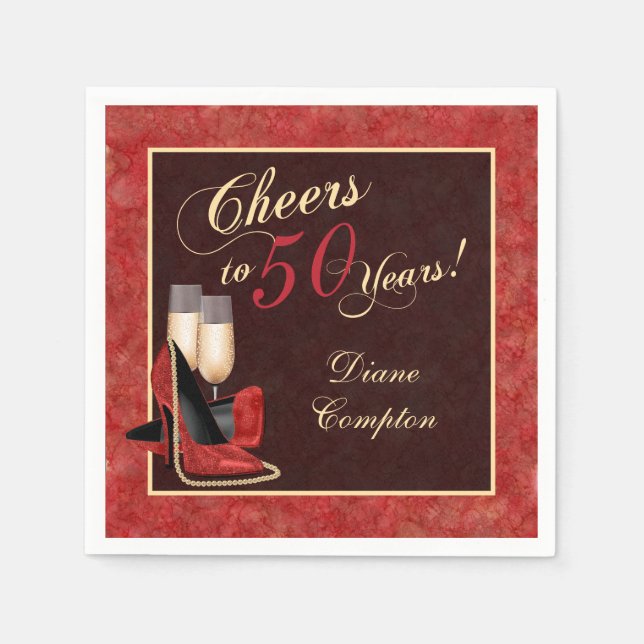 Servilleta De Papel Saludos a 50 años Red Gold Black (Anverso)