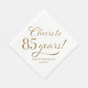 Servilleta De Papel Saludos a la Purpurina de cumpleaños 85 White and 