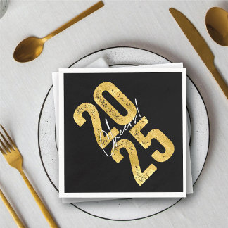 Servilleta De Papel Saludos A La Tipografía De Oro 2025 Año Nuevo Mode
