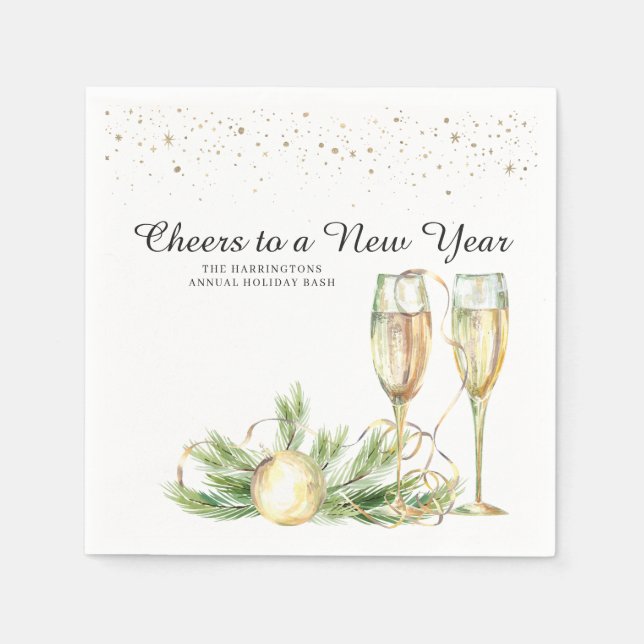 Servilleta De Papel Saludos a un Año Nuevo | Sparkling Champagne (Anverso)