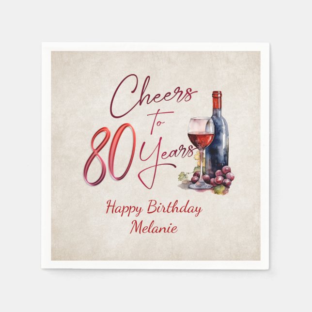 Servilleta De Papel Saludos a Vino 80 cumpleaños (Anverso)