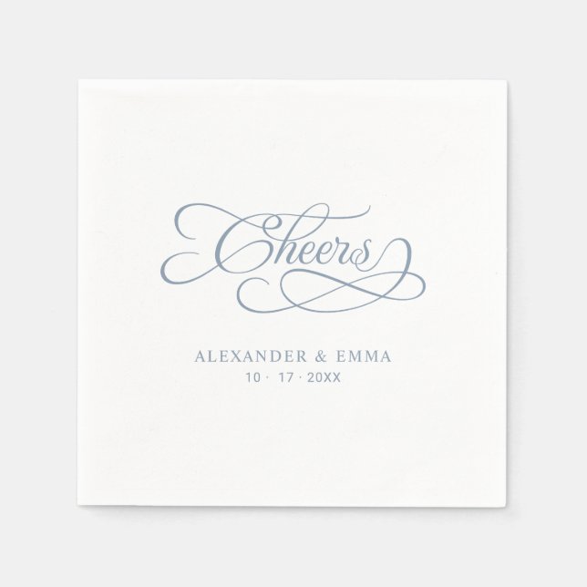 Servilleta De Papel Saludos Boda Dusty Blue & White Caligraphy (Anverso)