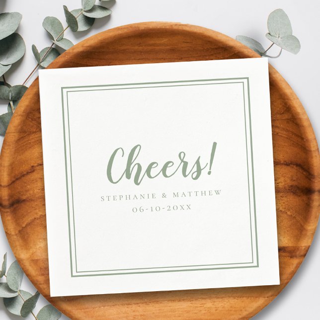 Servilleta De Papel Saludos Bodas celebraciones Moda verde sabia moder (Cheers Wedding Celebrations Modern Sage Green Chic Napkins)