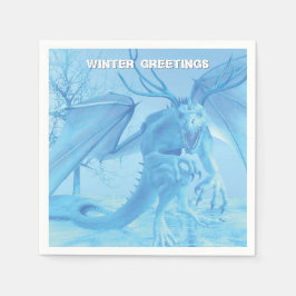 Servilleta De Papel Saludos de invierno. Dragón de hielo con cuernos