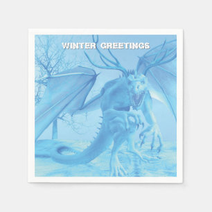 Servilleta De Papel Saludos de invierno. Dragón de hielo con cuernos