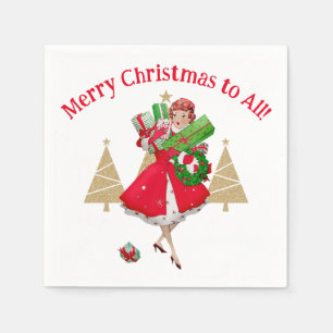 Servilleta De Papel Saludos de Navidad de Dama Vintage 1950
