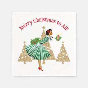 Servilleta De Papel Saludos de Navidad de Dama Vintage 1950