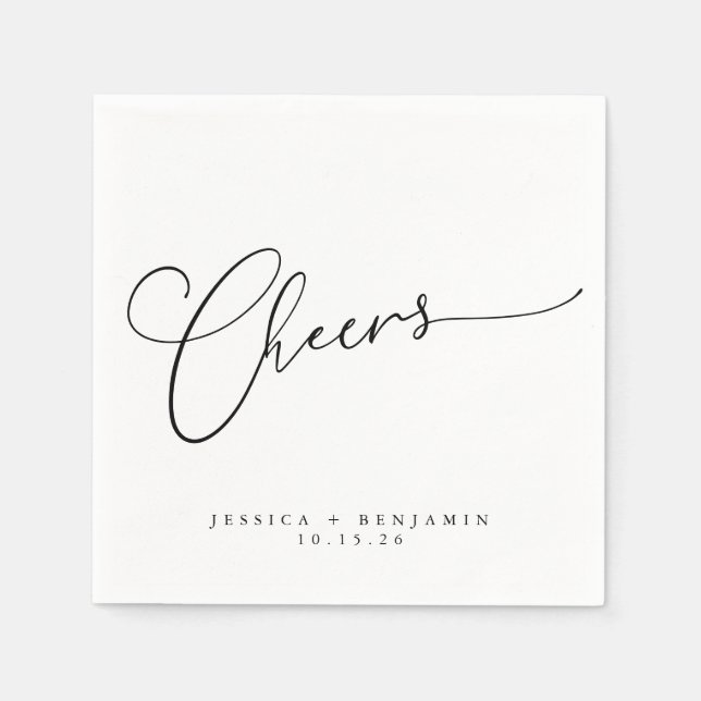 Servilleta De Papel Saludos Minimal Black Script Custom Wedding (Anverso)