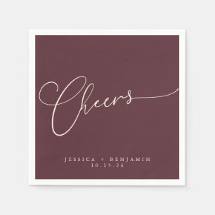 Servilleta De Papel Saludos Minimal Burgundy Script Custom Wedding
