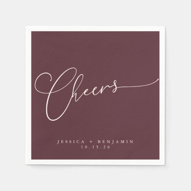 Servilleta De Papel Saludos Minimal Burgundy Script Custom Wedding (Anverso)