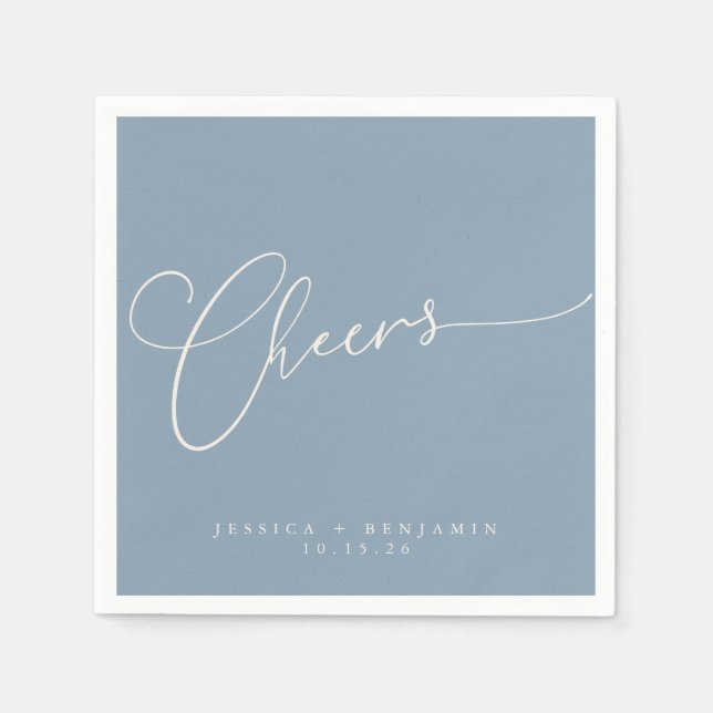 Servilleta De Papel Saludos Minimal Dusty Blue Script Custom Wedding (Anverso)