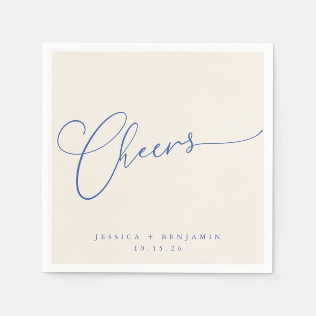 Servilleta De Papel Saludos Minimal Marfil Blue Script Wedding Custom (Anverso)