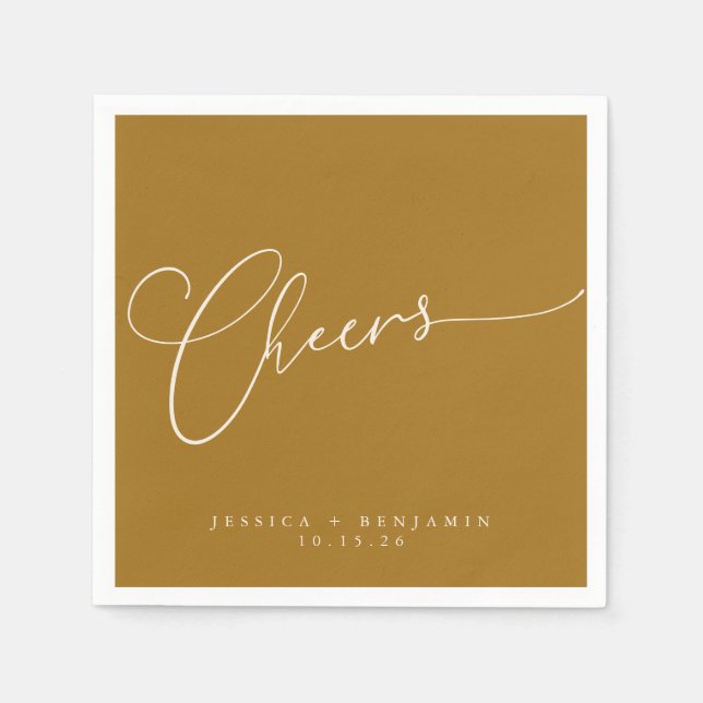 Servilleta De Papel Saludos Minimal Ochre Gold Script Wedding Custom (Anverso)