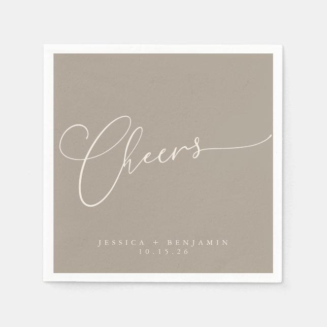 Servilleta De Papel Saludos Minimal Taupe Brown Script Wedding Custom (Anverso)