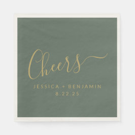 Servilleta De Papel Saludos Minimalistas Sage Green Gold Custom Weddin