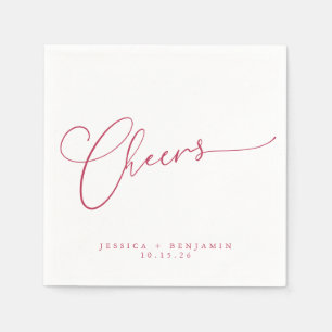 Servilleta De Papel Saludos Mínimo Magenta White Script Wedding
