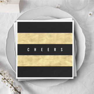 Servilleta De Papel Saludos Moda Relieve metalizado dorado Black Strip